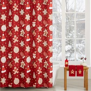 Gingerbread Holiday Christmas 17 pc Bath Set Shower Curtain Rug Soap Dispenser